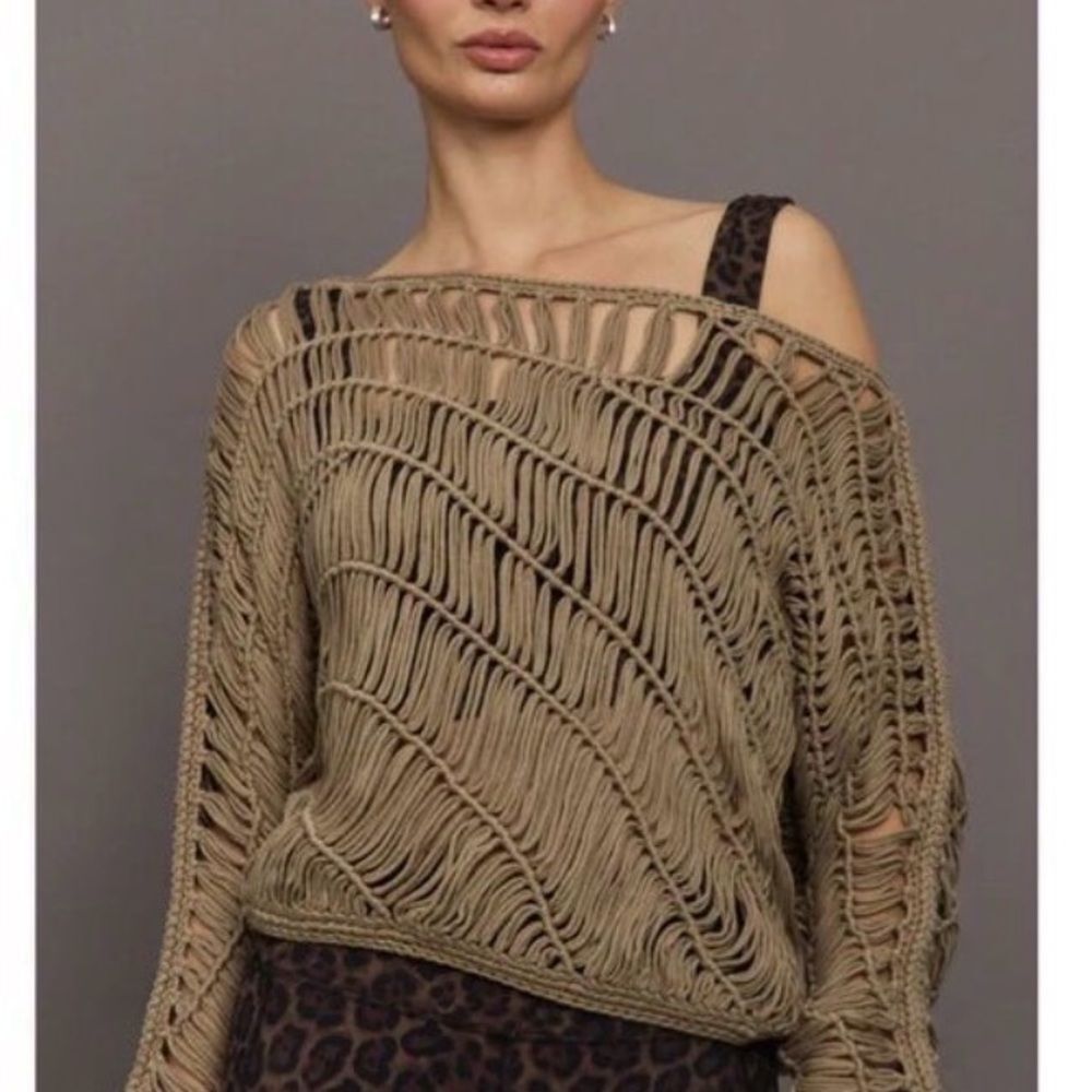 Carbon 38 Crochet Off Shoulder Women's Sweater NWT
